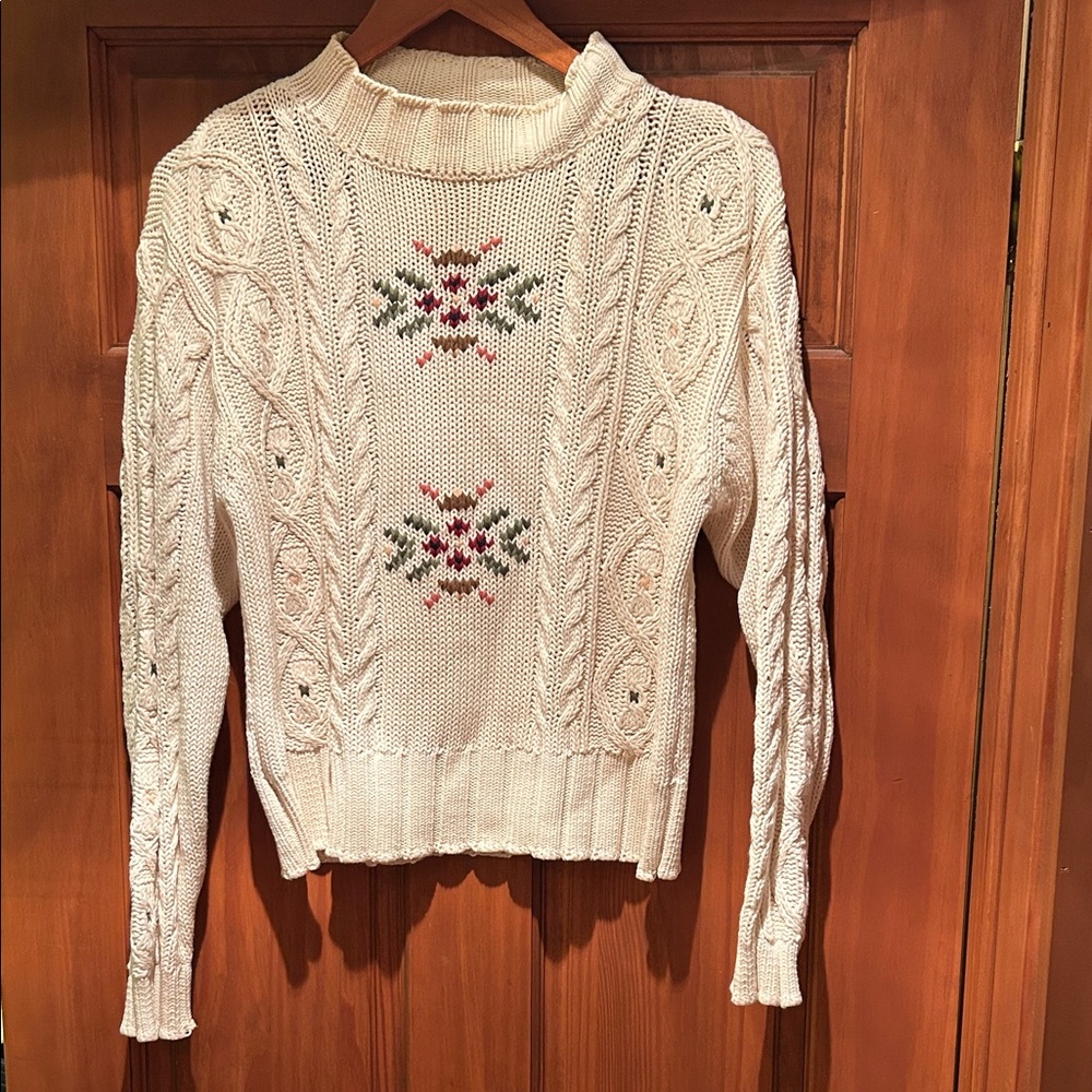 LizWear Cream Cable Knit Turtleneck Sweater